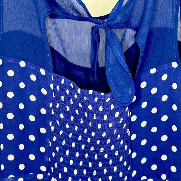 Jessica Simpson Blue Polka Dot Dress with Sheer Mesh Cut Outs - Picture 6 of 8